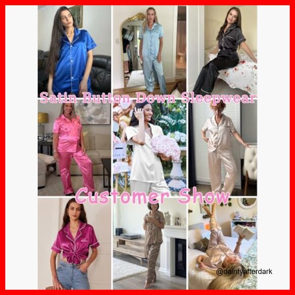 Silky Satin Pajama Set Short Sleeve Button Down Sleepwear Lounge Set - Picture 6 of 6